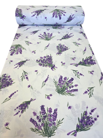 Material textil ranforce, 240cm, bumbac 100%, Alb cu buchete mici de lavanda [2]