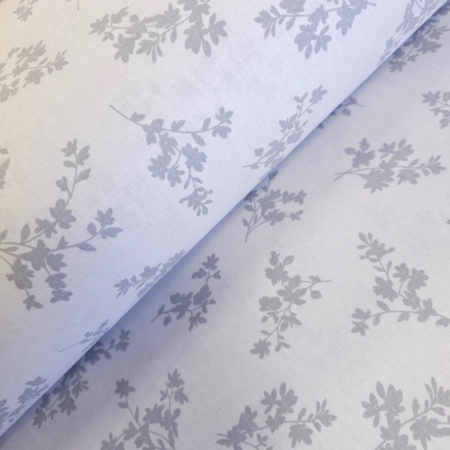 Bumbac ranforce imprimat - Material textil ranforce, 240cm, bumbac 100%, Gri deschis cu floricele gri