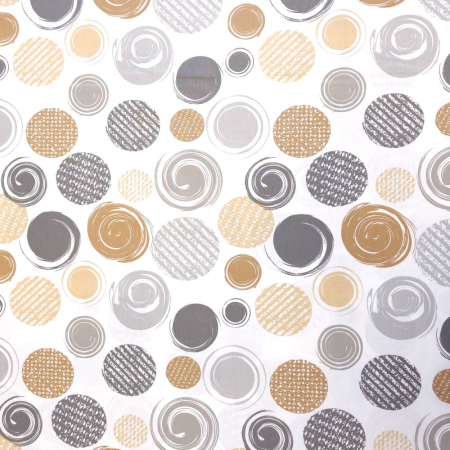 Material textil ranforce, 240cm, bumbac 100%, Alb cu buline gri si bej [1]