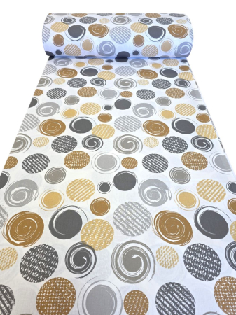 Material textil ranforce, 240cm, bumbac 100%, Alb cu buline gri si bej [2]