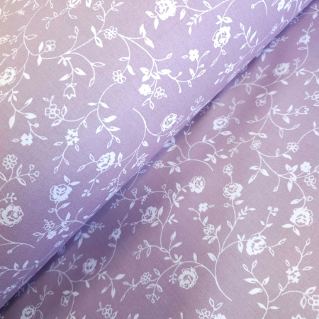 Bumbac ranforce imprimat - Material textil ranforce, 240cm, bumbac 100%, Lila cu floricele albe
