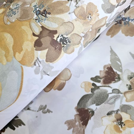 Bumbac ranforce imprimat - Material textil ranforce, 240cm, bumbac 100%, Alb cu maro si oliv