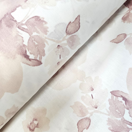 Materiale textile - Material textil ranforce, 240cm, bumbac 100%, Alb cu trandafiri roz pudra