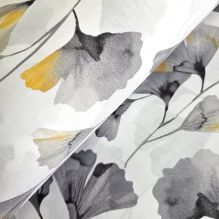 Materiale textile - Material textil ranforce, 240cm, bumbac 100%, Alb cu frunze de gingo gri si galbene