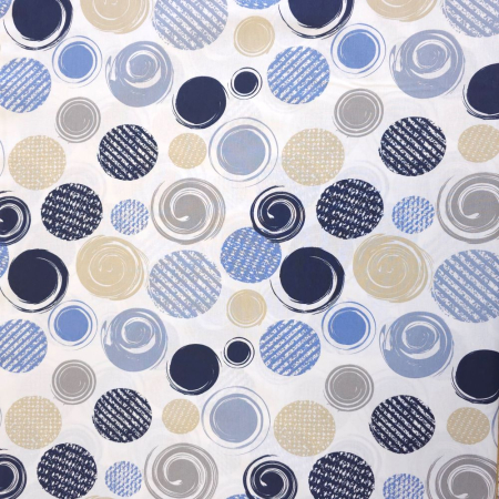 Material textil ranforce, 240cm, bumbac 100%, Alb cu buline albastre si bleumarin [1]