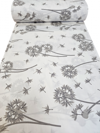 Material textil ranforce, 240cm, bumbac 100%, Alb cu papadii gri [1]