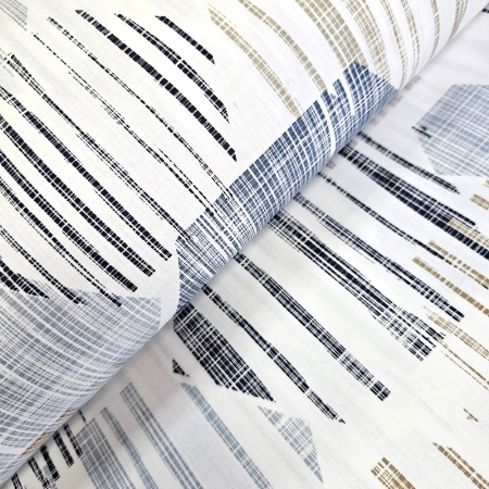 Materiale textile - Material textil ranforce, 240cm, bumbac 100%, Alb cu hexagoane bleu