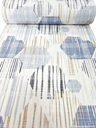 Material textil ranforce, 240cm, bumbac 100%, Alb cu hexagoane bleu [1]