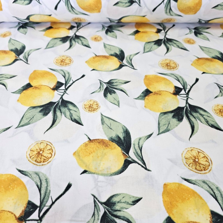 Material textil ranforce, 240cm, bumbac 100%, Alb cu lamai [2]