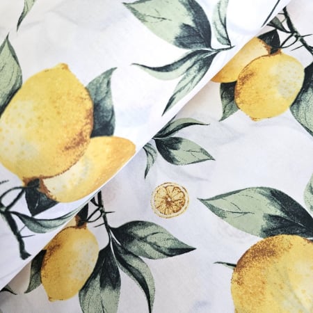 Bumbac ranforce imprimat - Material textil ranforce, 240cm, bumbac 100%, Alb cu lamai