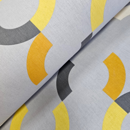 Materiale textile - Material textil ranforce, 240cm, bumbac 100%, Gri cu cercuri galbene