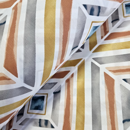 Materiale textile - Material textil ranforce, 240cm, bumbac 100%, Alb cu romburi caramizii