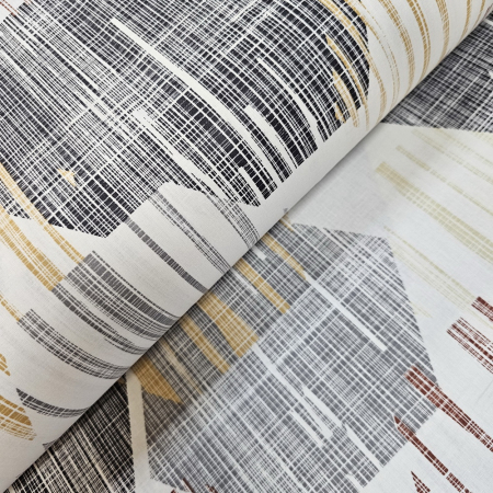 Materiale textile - Material textil ranforce, 240cm, bumbac 100%, Crem cu hexagoane gri