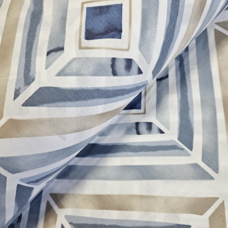 Materiale textile - Material textil ranforce, 240cm, bumbac 100%, Alb cu romburi albastre