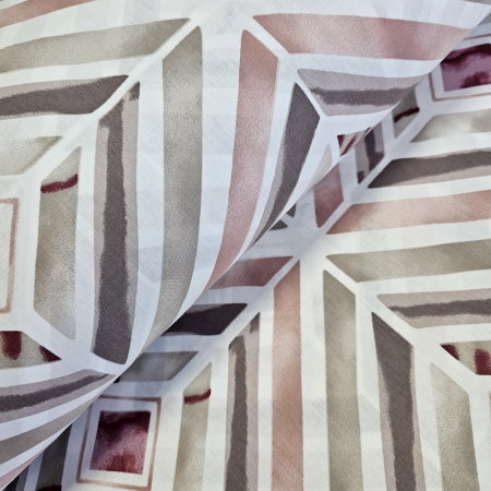 Materiale textile - Material textil ranforce, 240cm, bumbac 100%, Alb cu romburi roz