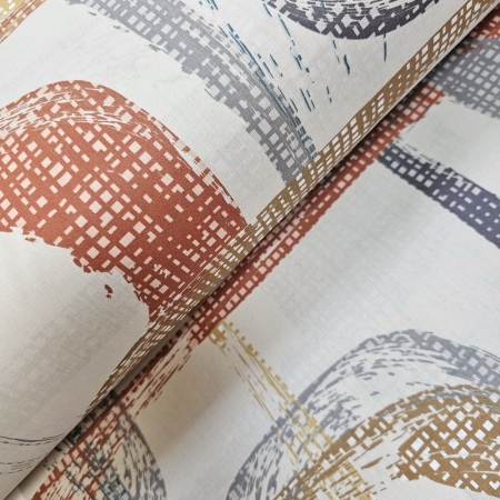 Material textil ranforce, 240cm, bumbac 100%, Alb cu dreptunghiuri maron si albastre [0]