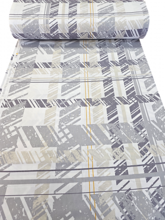 Material textil ranforce, 240cm, bumbac 100%, Alb cu carouri gri [1]