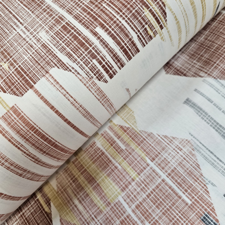 Materiale textile - Material textil ranforce, 240cm, bumbac 100%, Crem cu hexagoane caramizii