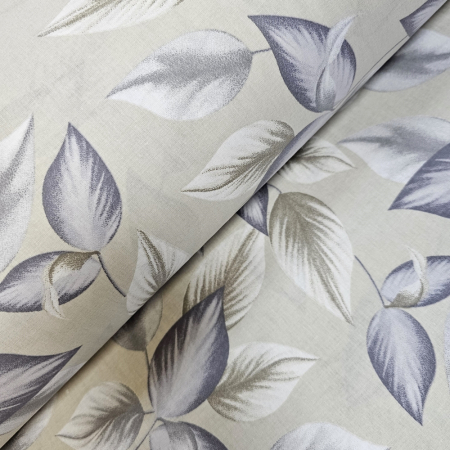 Materiale textile - Material textil ranforce, 240cm, bumbac 100%, Crem cu frunze gri si bej