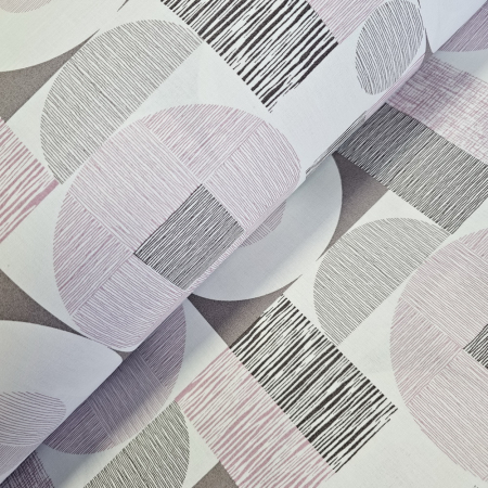 Materiale textile - Material textil ranforce, 240cm, bumbac 100%, Geometric - gri si roz