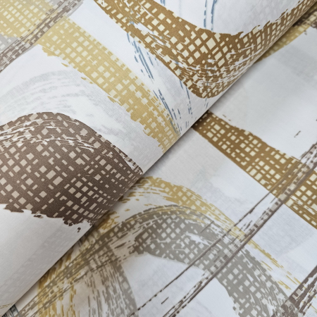 Materiale textile - Material textil ranforce, 240cm, bumbac 100%, Crem cu dreptunghiuri caramizii si galbene