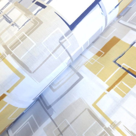 Bumbac ranforce imprimat - Material textil ranforce, 240cm, bumbac 100%, Alb cu patrate albastre