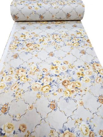 Material textil ranforce, 240cm, bumbac 100%, Crem cu trandafiri galbeni [1]