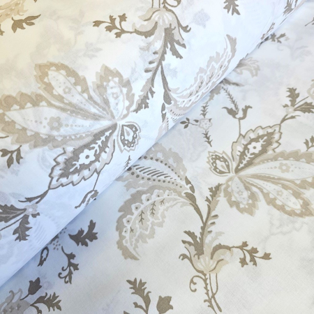Bumbac ranforce imprimat - Material textil ranforce, 240cm, bumbac 100%, Alb cu flori maro