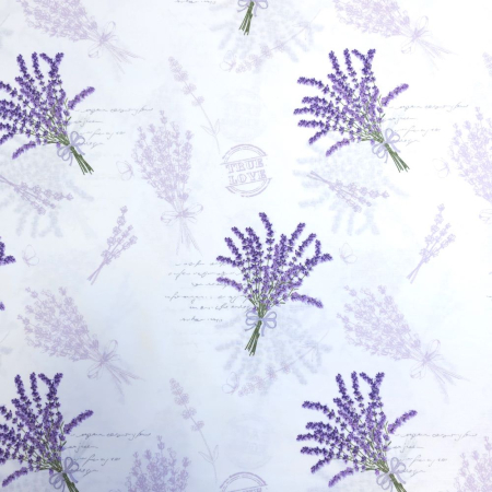 Material textil ranforce, 240cm, bumbac 100%, Alb cu lavanda True Love [1]