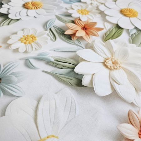 Material textil ranforce 5D, 240cm, bumbac 100%, Alb cu flori colorate [2]