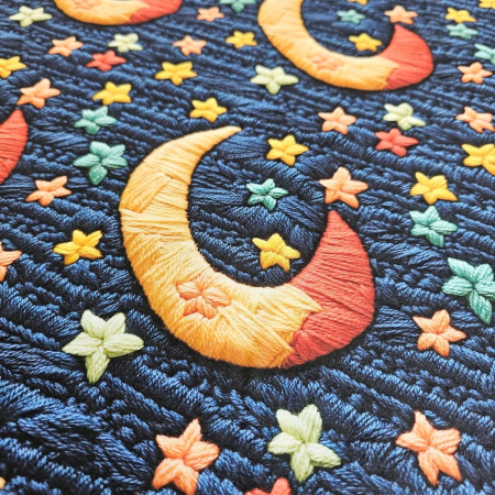 Material textil ranforce 5D, 240cm, bumbac 100%, Albastru cu luna si stele [2]