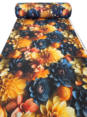 Materiale textile - Material textil ranforce 5D, 240cm, bumbac 100%, Floare de dalie albastra