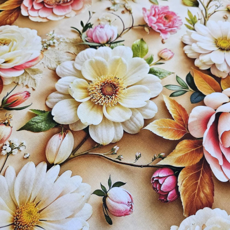 Material textil ranforce 5D, 240cm, bumbac 100%, Crem cu trandafiri [2]