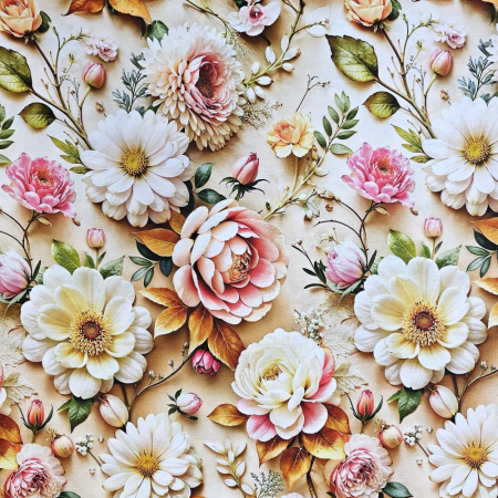 Material textil ranforce 5D, 240cm, bumbac 100%, Crem cu trandafiri [1]