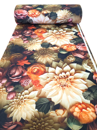 Bumbac ranforce digital 5D - Material textil ranforce 5D, 240cm, bumbac 100%, Floare de dalie