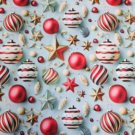 Material textil ranforce 5D, 240cm, bumbac 100%, Craciun - Bleu cu globulete [1]