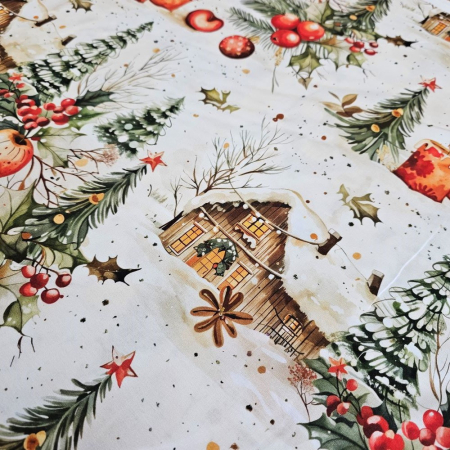 Material textil ranforce 5D, 240cm, bumbac 100%, Craciun - Peisaj de Craciun [2]