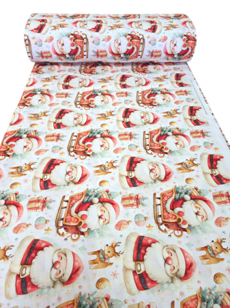 Bumbac ranforce digital 5D - Material textil ranforce 5D, 240cm, bumbac 100%, Craciun - Mos Craciun cu sanie