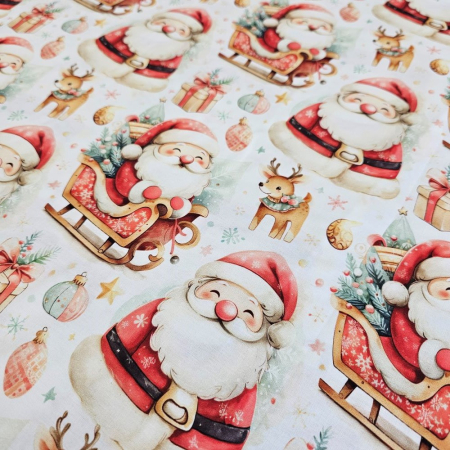 Material textil ranforce 5D, 240cm, bumbac 100%, Craciun - Mos Craciun cu sanie [2]