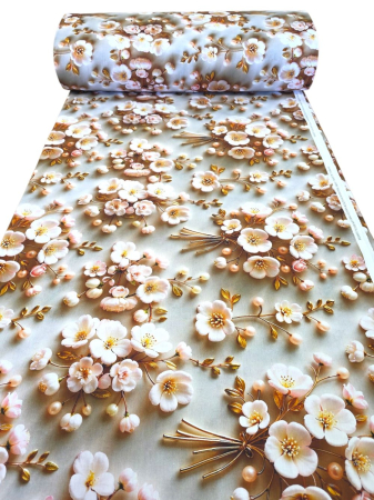Bumbac ranforce digital 5D - Material textil ranforce 5D, 240cm, bumbac 100%, Flori de cires