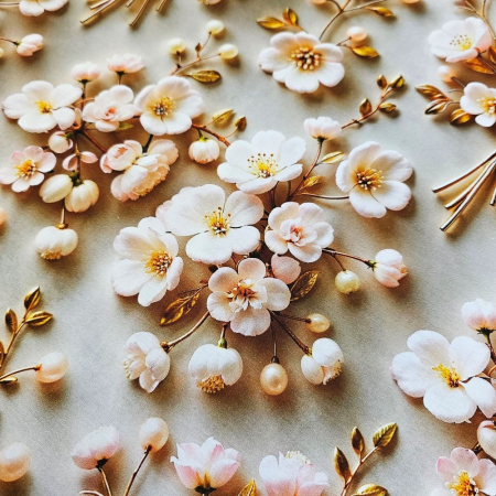 Material textil ranforce 5D, 240cm, bumbac 100%, Flori de cires [2]