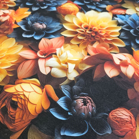 Material textil ranforce 5D, 240cm, bumbac 100%, Floare de dalie albastra [2]