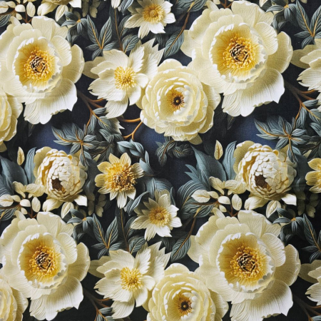 Material textil ranforce 5D, 240cm, bumbac 100%, Bleumarin cu flori albe [1]