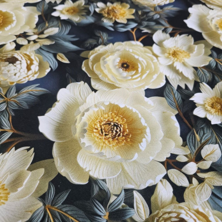 Material textil ranforce 5D, 240cm, bumbac 100%, Bleumarin cu flori albe [2]