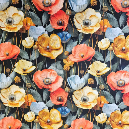 Material textil ranforce 5D, 240cm, bumbac 100%, Negru cu maci [1]