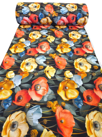 Bumbac ranforce digital 5D - Material textil ranforce 5D, 240cm, bumbac 100%, Negru cu maci