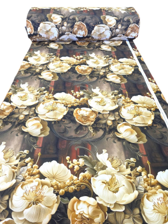 Materiale textile - Material textil ranforce 5D, 240cm, bumbac 100%, Maro cu ghirlande