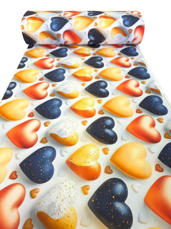 Materiale textile - Material textil ranforce 5D, 240cm, bumbac 100%, Inimioare multicolore