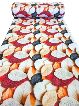 Materiale textile - Material textil ranforce 5D, 240cm, bumbac 100%, Frunze rosii si crem