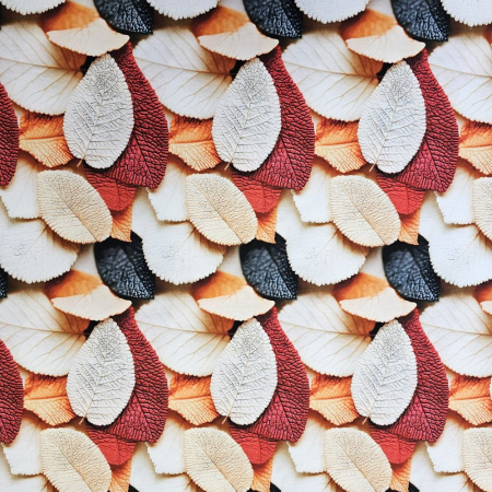 Material textil ranforce 5D, 240cm, bumbac 100%, Frunze rosii si crem [1]